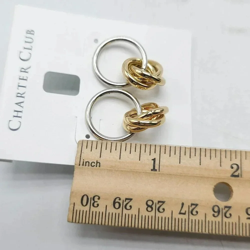 Charter Club Twisted Hoop Dangle Drop Earrings Silver Gold Tone Vintage